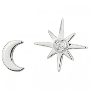 Boucles d'oreilles la garçonne diamant puces argent. 925 et 1 diamant 0,015 ct gris rhodié