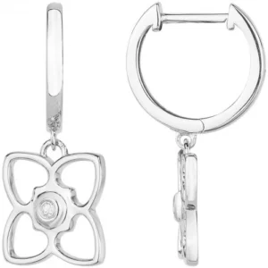 Boucles d'oreilles la garçonne diamant puces argent. 925 et 2 diamant 0,03 cts gris rhodié