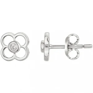 Boucles d'oreilles la garçonne diamant puces argent. 925 et 2 diamant 0,03 cts gris rhodié