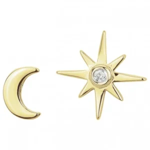 Boucles d'oreilles la garçonne diamant puces plaque or 3mor 750 1000 et 1 diamant 0,015 ct jaune