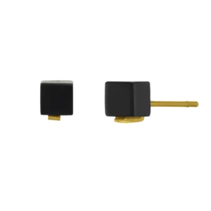 Boucles d'oreilles n°3 puces acier doré, agate noire jaune