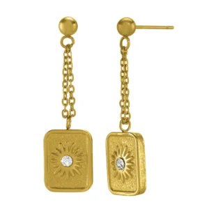 Boucles d'oreilles n°3 puces acier doré, zircon jaune