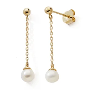 Boucles d'oreilles pendantes 375 or jaune perle 4mm Or 375/1000