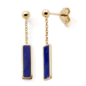 Boucles d'oreilles pendantes 750 or jaune lapis rectangulaire Or 750/1000
