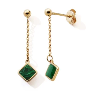 Boucles d'oreilles pendantes 750 or jaune malachite carree Or 750/1000