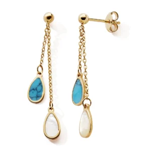 Boucles d'oreilles pendantes 750 or jaune nacre/turquoise goutte Or 750/1000