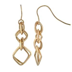Boucles d'oreilles pendantes carres diamantes Or 375/1000 Jaune