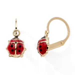 Boucles d'oreilles pendantes coccinnelles laque or 375/1000 Jaune