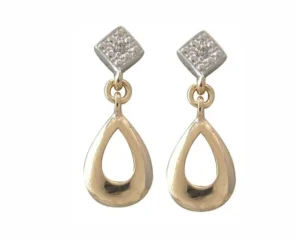 Boucles d'oreilles pendantes diamants 0,01ct or jaune rhodie Or 750/1000 Bicolore