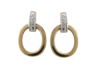 Boucles d'oreilles pendantes diamants 0,03ct 2 ors Or 750/1000 Bicolore
