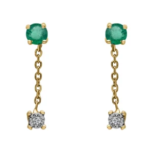 Boucles d'oreilles pendantes Or 750/1000 émeraude + diamants hp1 0.01ct Jaune