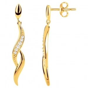 Boucles d'oreilles pendantes plaque or 12 oxydes de zirconium jaune