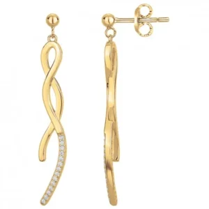 Boucles d'oreilles pendantes plaque or 3 microns et 28 oxydes de zirconium jaune