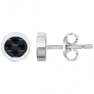 Boucles d'oreilles phebus puces acier carbone bleu gris