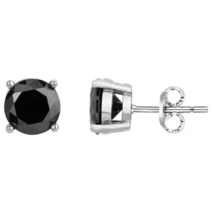 Boucles d'oreilles phebus puces acier et 2 oxydes de zirconium noirs 6mm gris