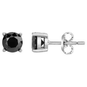 Boucles d'oreilles phebus puces acier et 2 oxydes de zirconium noirs 8mm gris
