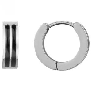 Boucles d'oreilles phebus puces acier et laque noire gris