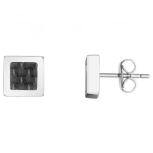 Boucles d'oreilles phebus puces acier homme carre et carbone noir gris