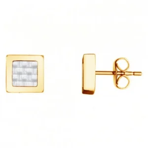 Boucles d'oreilles phebus puces acier ipg et carbone blanc jaune