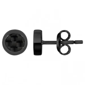 Boucles d'oreilles phebus puces acier pvd noir et carbone noir