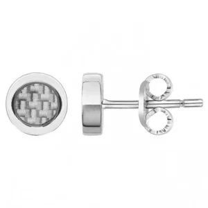 Boucles d'oreilles phebus puces acier rondes et carbone blanc gris