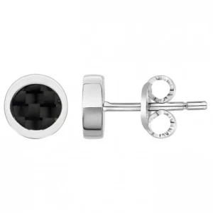 Boucles d'oreilles phebus puces acier rondes et carbone noir gris
