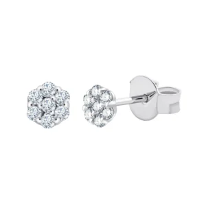 Boucles d'oreilles puces 14dts 0,09ct or b 750/1000 Gris rhodié