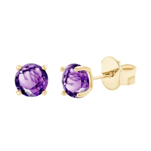 Boucles d'oreilles puces 2 amethyste ronds 5mm or j 750 Or 750/1000 Jaune