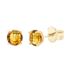 Boucles d'oreilles puces 2 citrines ronds 5mm 4 griffes or jaune 750 Or 750/1000