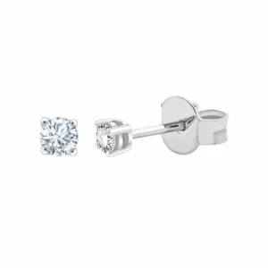 Boucles d'oreilles puces 2 diamants 0.07 cts or blanc 750 Or 750/1000 Gris rhodié