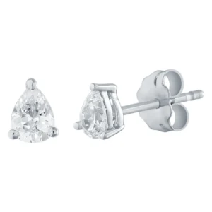 Boucles d'oreilles puces 2 diamants poire 0,18cts obp 750 Or 750/1000 Gris palladié