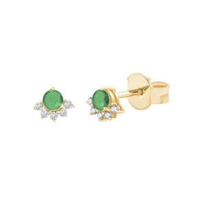 Boucles d'oreilles puces 2 émeraudes 0,24cts + 10 diamants 0,050cts Or 750/1000 Jaune