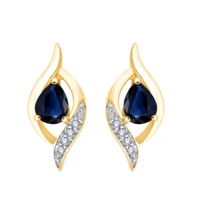 Boucles d'oreilles puces 2 saphir 0,27cts +8dts 0,010cts Or 375/1000 Jaune