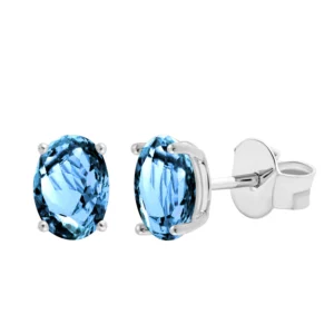 Boucles d'oreilles puces 2 sky blue topaze ovales 7x5mm or blanc 750 Or 750/1000 Gris rhodié