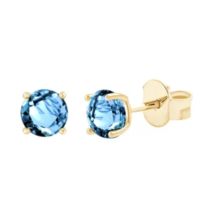 Boucles d'oreilles puces 2 topaze blue sky ronds 5mm 4 griffes Or 750/1000 Jaune