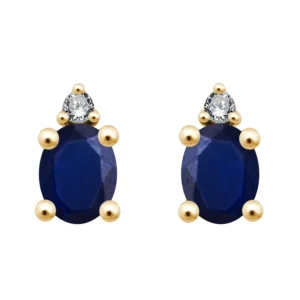 Boucles d'oreilles puces 2dts 0,015ct + 2 saphir or jaune 750 Or 750/1000