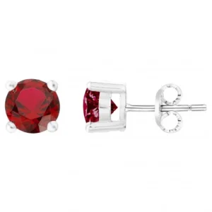 Boucles d'oreilles puces argent. 2 spinelle synth. rouge gris rhodié