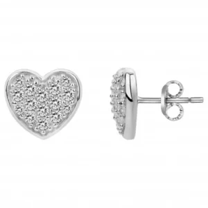 Boucles d'oreilles puces argent coeur entierement serties oxydes de zirconium gris rhodié