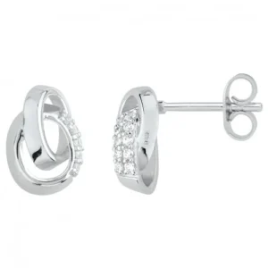 Boucles d'oreilles puces argent deux maillons. un serti oxydes de zirconium gris rhodié