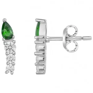 Boucles d'oreilles puces argent. et 6 oxydes de zirconium et 2 oxydes de zirconium vert gris rhodié