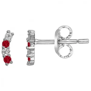 Boucles d'oreilles puces argent. et 8 oxydes de zirconium rouge et blanc gris rhodié