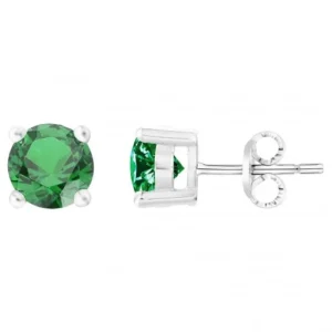 Boucles d'oreilles puces argent. et pierre synthetique verte gris rhodié
