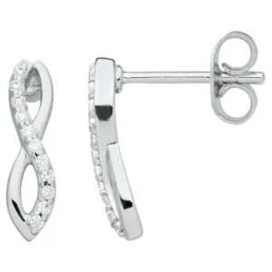 Boucles d'oreilles puces argent motif infini lisse et serti oxydes de zirconium gris rhodié