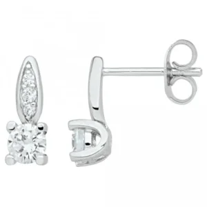Boucles d'oreilles puces argent tige serti oxydes de zirconium et un oxydes de zirconium gris rhodié