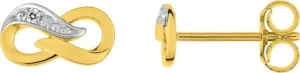 Boucles d'oreilles puces Bo. diamant 0.01ct gh-p1p2 or 750/1000 jaune+rh Bicolore