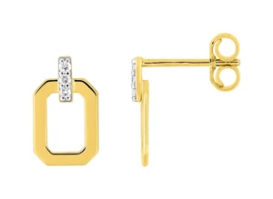 Boucles d'oreilles puces Bo. diamant 0.03ct gh-p1p2 or 750/1000 jaune+rh Bicolore