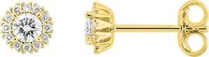 Boucles d'oreilles puces Bo. diamant synthétique f-vs 0.25ct or 375/1000 jaune centre 0,09ct
