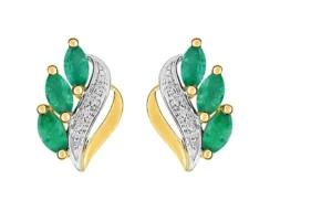 Boucles d'oreilles puces Bo. émeraude or 750/1000 jaune+rh Bicolore