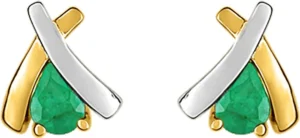 Boucles d'oreilles puces Bo. émeraude or 750/1000 jaune+rh Bicolore