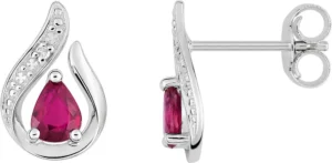 Boucles d'oreilles puces Bo. rubis 0.44c diamant 0.01ct gh-p1 or Or 750/1000 Gris rhodié